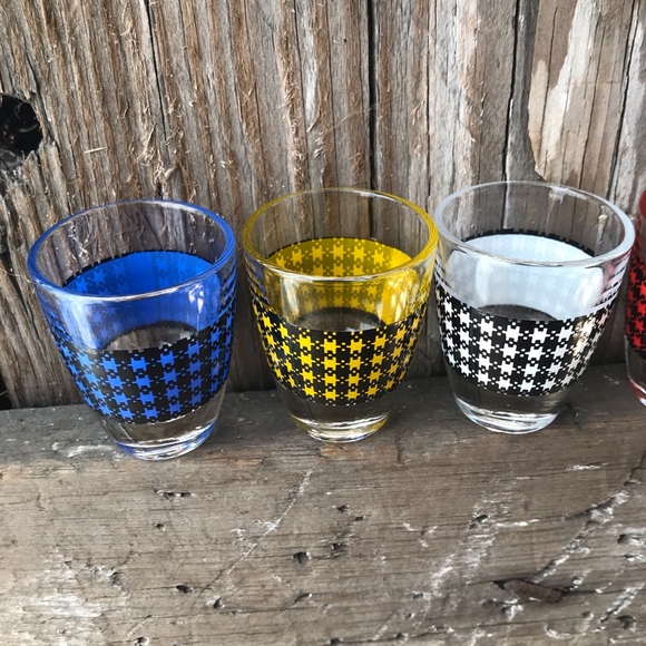 Mid Century Plaid Shot Glasses from France - Picture 2 of 8
